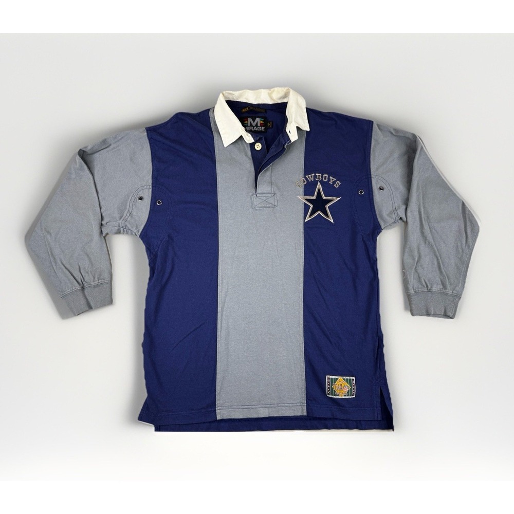 Vintage Mirage Dallas Cowboys Rugby Polo Shirt M 90s NFL Color Block Classic Fan